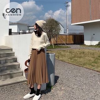 Chân váy xếp ly dáng dài cạp thun