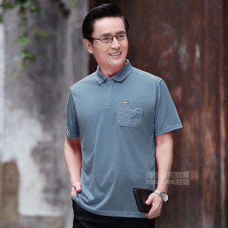 áo thun tay ngắn✙○Áo thun nam ngắn tay mùa hè cho người trung niên và lớn tuổi đeo ve sơ mi POLO có túi ông nộ