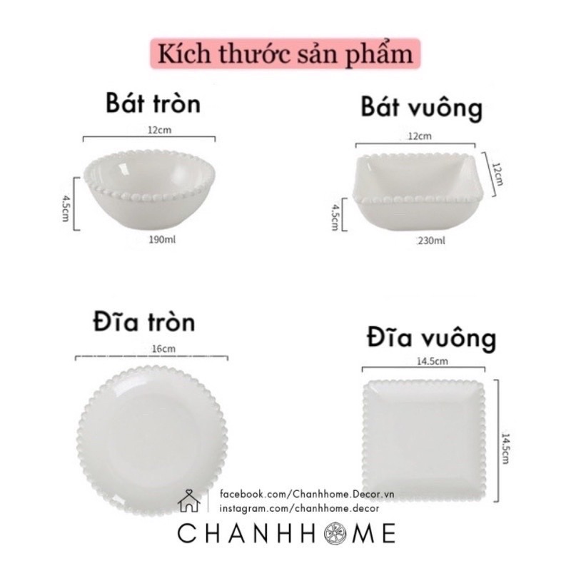 Tô đĩa trắng sứ vuông tròn chịu nhiệt lò vi sóng dùng phục vụ bữa ăn, trang trí bếp