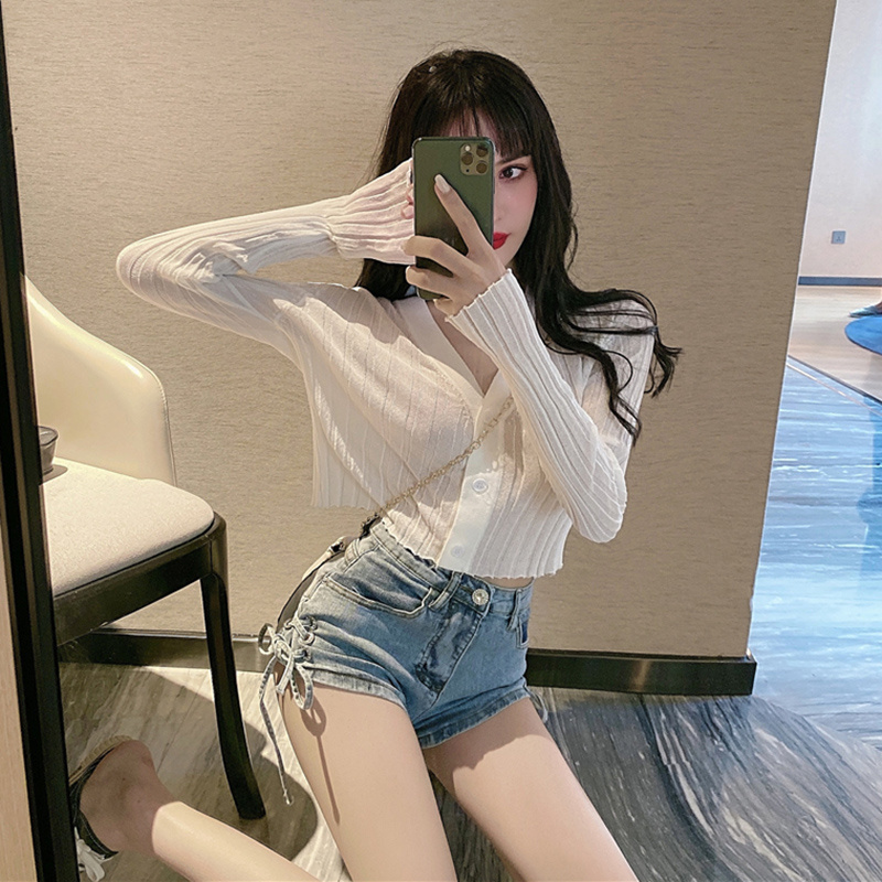 Áo cardigan IELGY dệt kim mỏng tay dài cổ chữ V màu sắc ngọt ngào thời trang mùa hè cho nữ