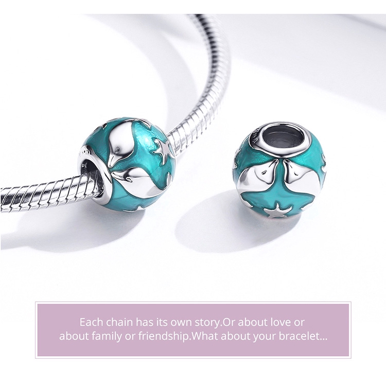 Hạt charm hình tròn khảm cá heo tráng men Bamoer dùng xỏ trang sức SCC1295