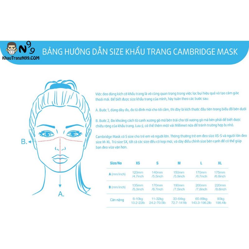 Khẩu trang cao cấp Cambridge Mask N99 Chống bụi mịn PM 2.5, khí thải độc hại và các tác nhân gây hại khác