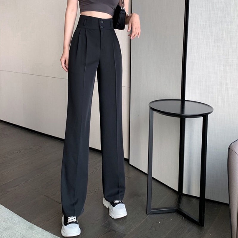 Quần dài lưng cao dáng rộng màu đen thời trang trẻ trung | BigBuy360 - bigbuy360.vn