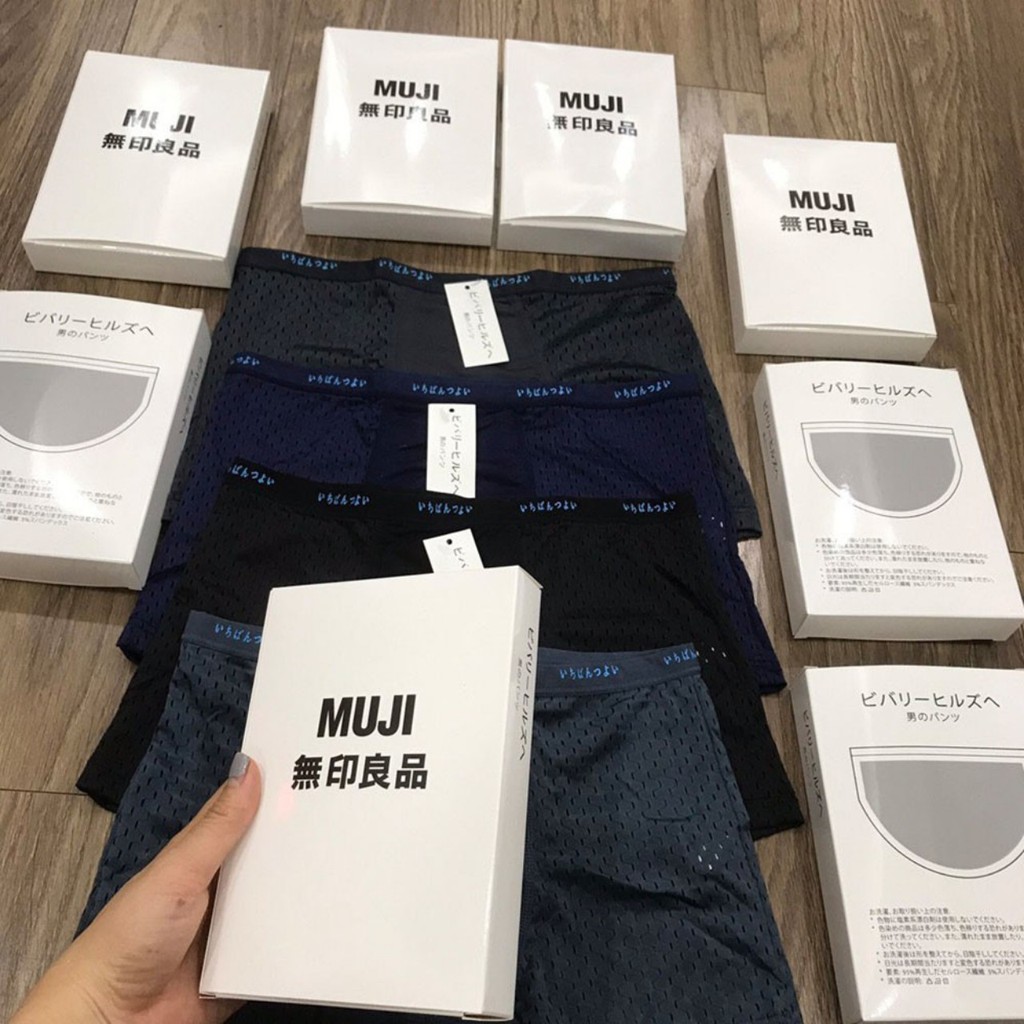 Hộp 4 cái sịp nam MUJI thông hơi lưới cotton co giãn bigsize freeship Nhật Bản