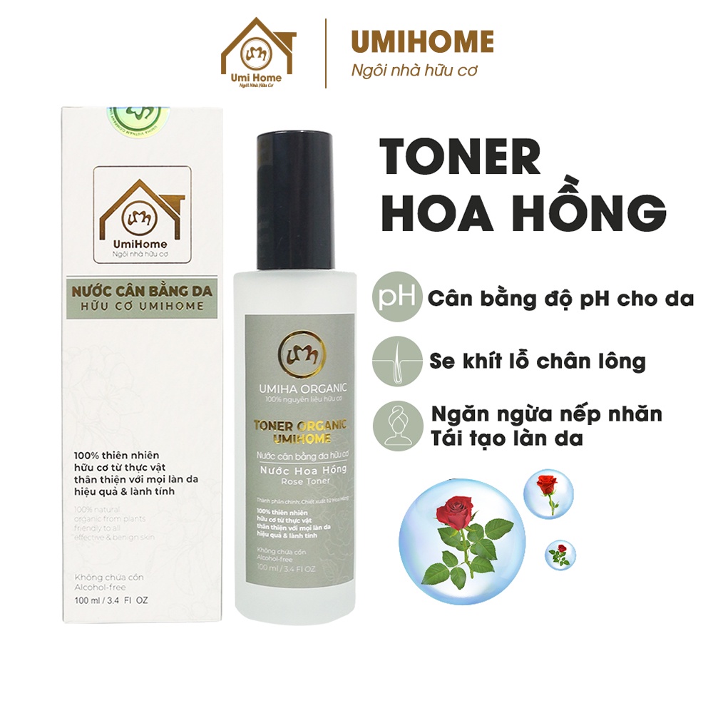 Nước cân bằng da Hoa Hồng UMIHOME nguyên chất cân bằng độ PH, ngăn ngừa nếp nhăn và tái tạo da hiệu quả 100ml