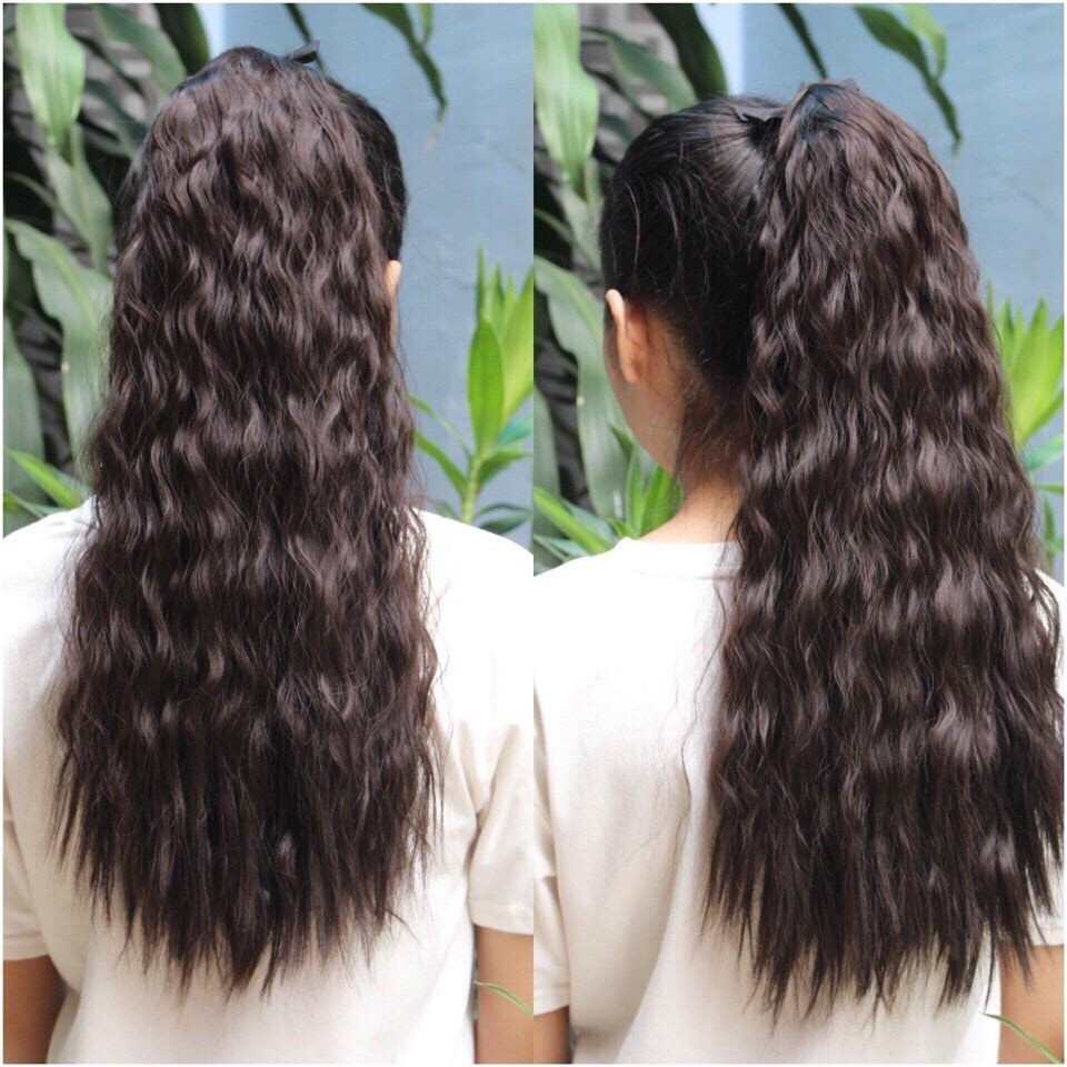 Đuôi tóc giả cột xù mì CAO CẤP (video thật). Tóc dài 60cm xoăn HÀN QUỐC, loại siêu nhẹ, cứu tinh tóc mỏng, tóc ngắn