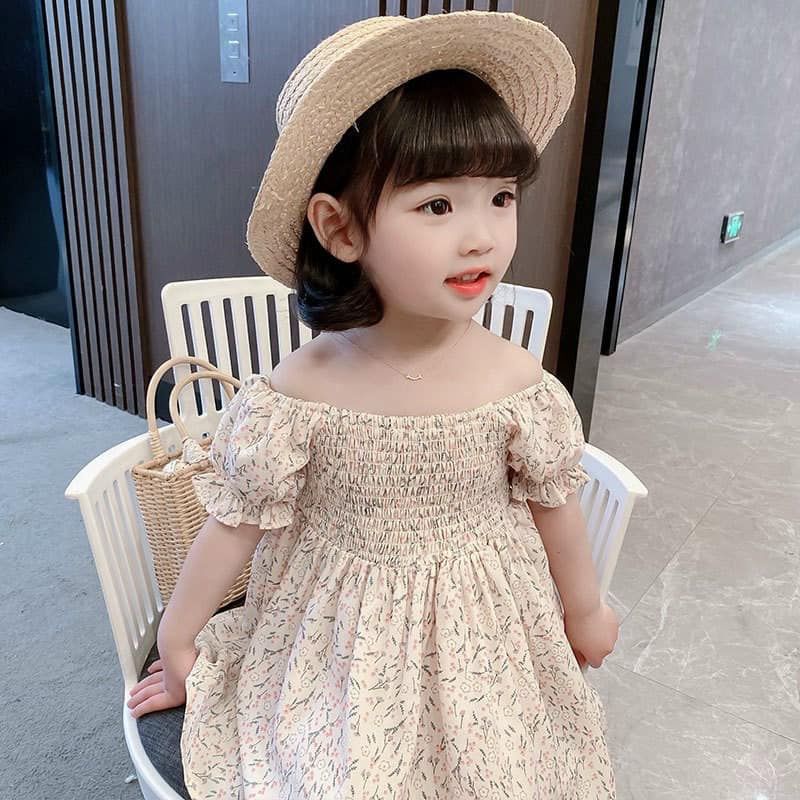 Váy đầm bé gái hoa nhí dáng xòe chun ngực 2 màu tím be siêu mềm siêu mát Jimado E1.074.TI.100