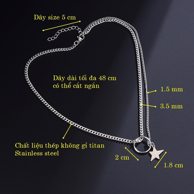 Dây chuyền unisex không gỉ Stainless steel mặt nhẫn và ngôi sao không mất màu dùng cho Nam Nữ