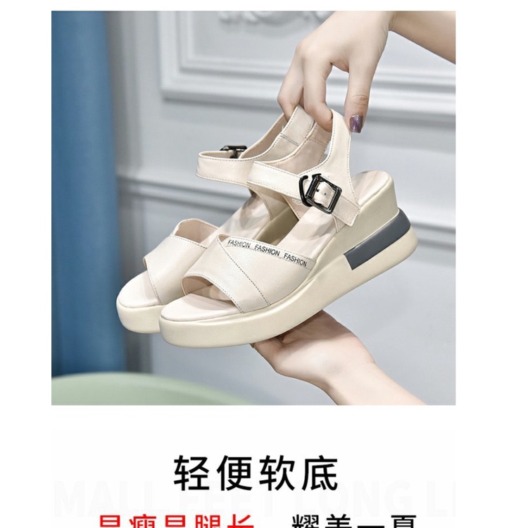 Giày Sandal Đế Xuồng Dày Dặn Bằng Da Thật Thời Trang Mùa Hè 2022