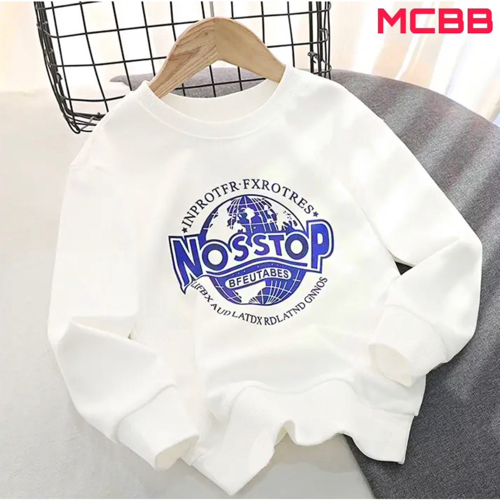 MCBB - 23-47Kg 100% Vải Cotton Mỏng Áo Thun Dài Tay Bé Trai Gái Unisex Sweater Áo Phông Bé Trai Nam Áo Bé Trai Trẻ Em Bộ