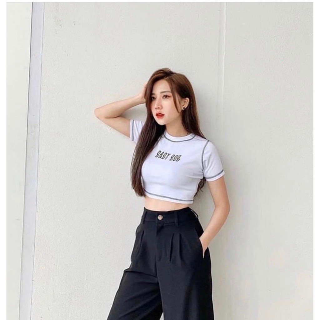 Áo croptop viền chỉ ngoài dod xinh chất thun bozip