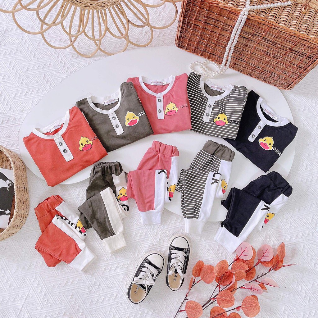 Bộ dài tay thu đông cao cấp cổ 2 khuy cho bé trai bé gái sơ sinh 5-14kg, vải cotton len xuất xịn