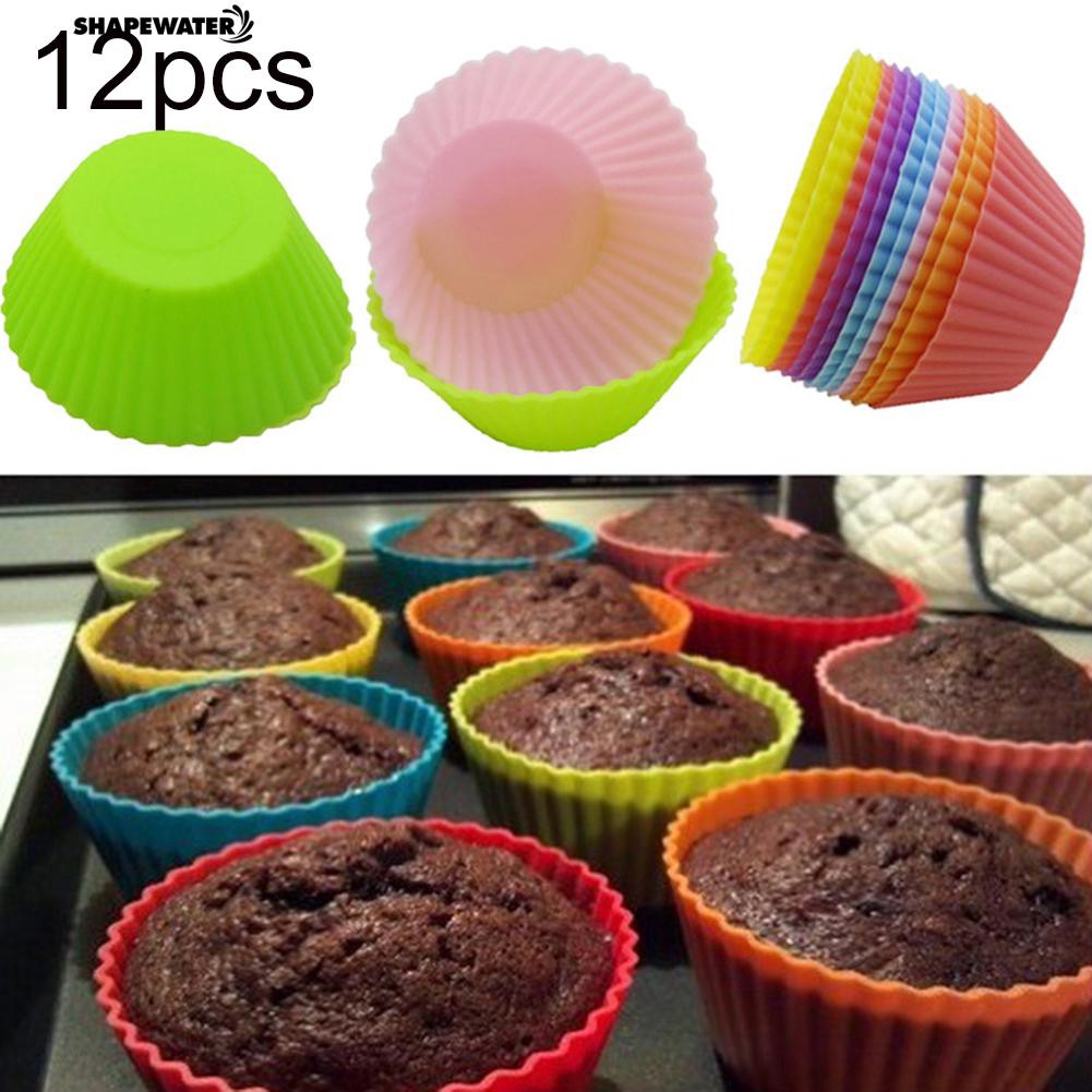☀Bộ 12 Khuôn Silicone Làm Bánh Cupcake Tái Sử Dụng Được
