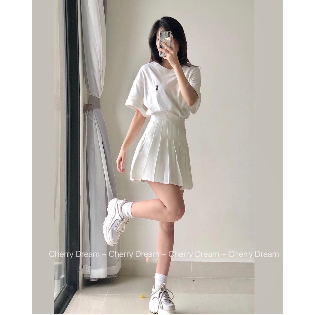 Áo phông oversize chất cotton tuyết thêu hình con ngựa, mặc đôi nam nữ mặc cực mát