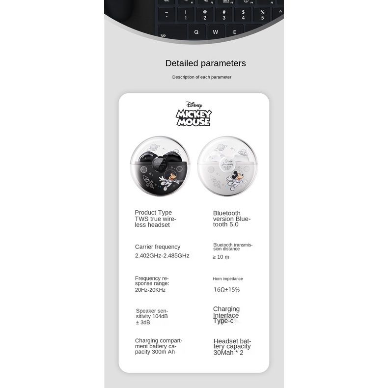 Tai Nghe Bluetooth Không Dây Mini Âm Thanh Nổi 3D TWS NOVA Disney F2