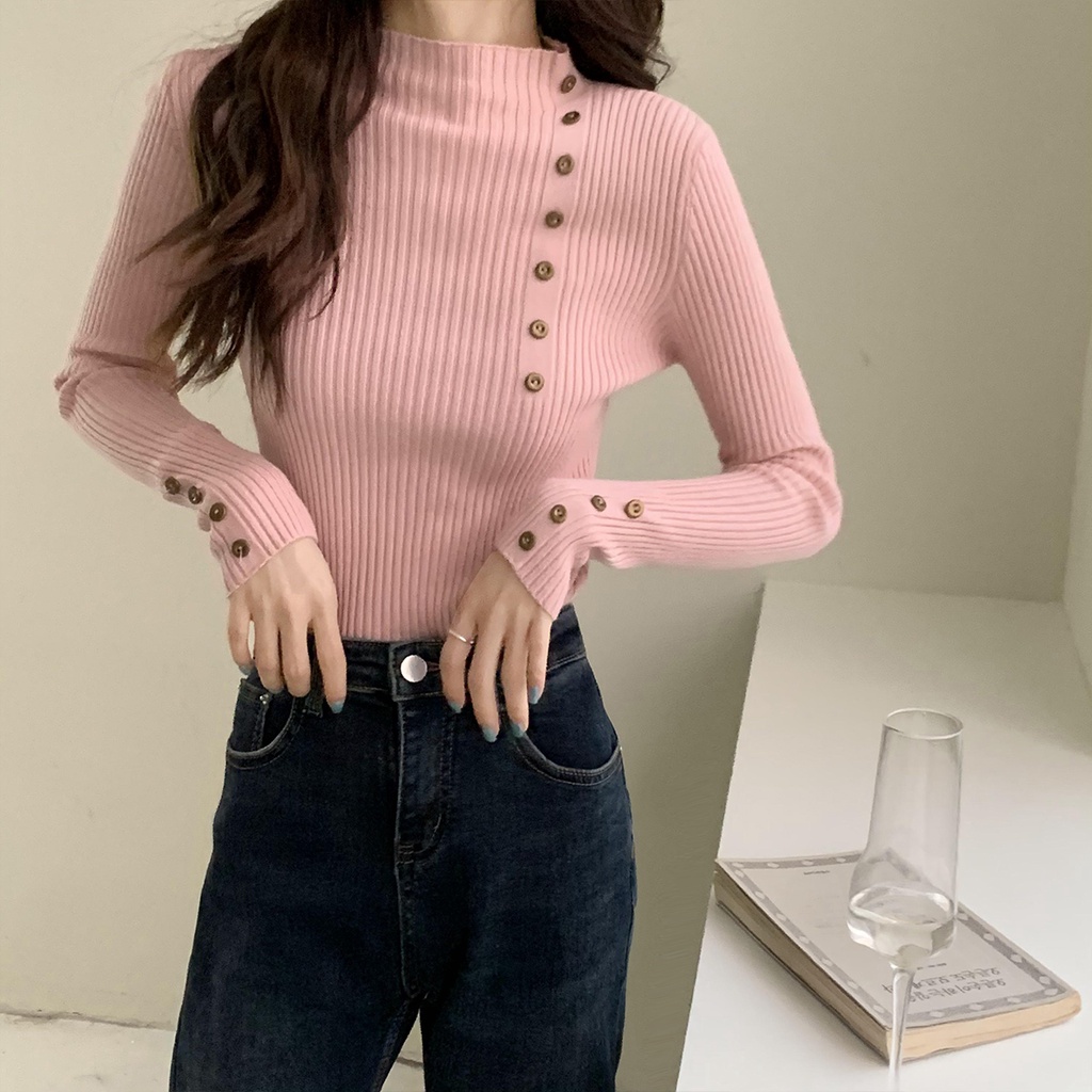 Áo len tay dài cổ cao thời trang xinh xắn cho nữ