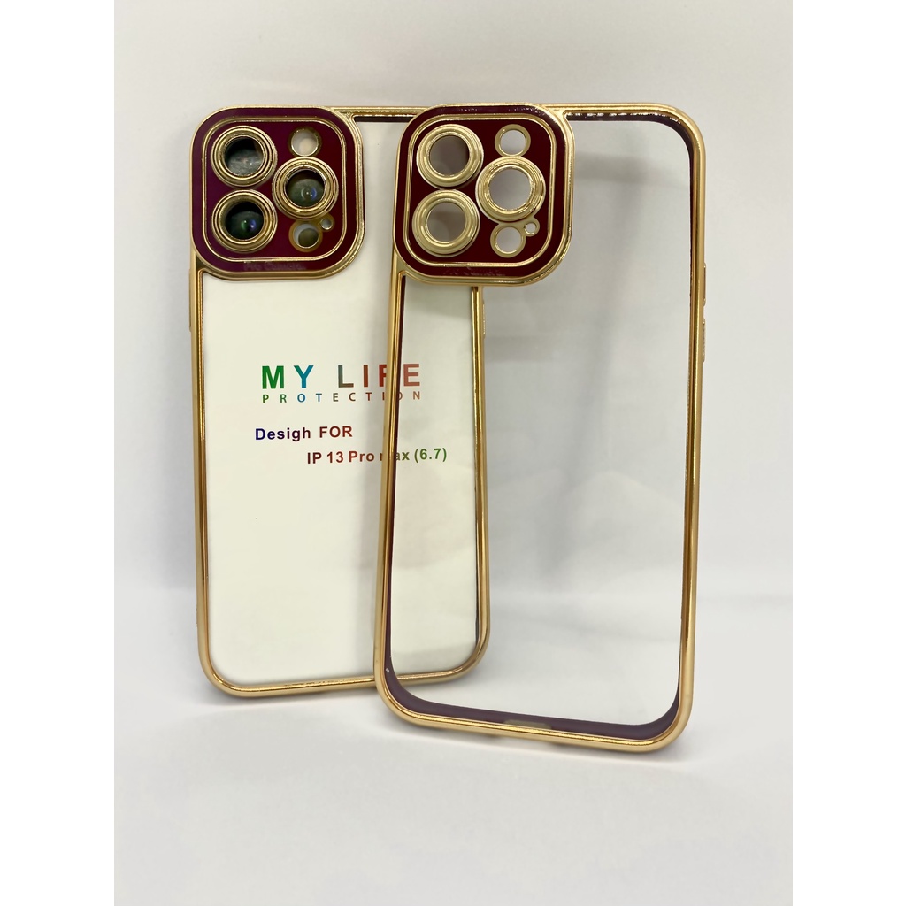 Ốp lưng iphone mica cao cấp Viền mạ Vàng Iphone 12 Pro Max, kính bảo vệ camera, chống va đập, độ bền cao