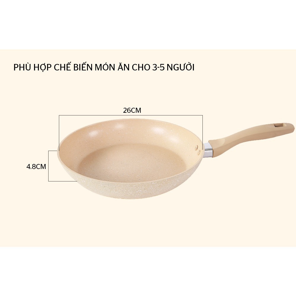 Chảo vân đá chống dính cao cấp đáy từ Sunhouse 26/28CM, dùng được mọi loại bếp, màu kem