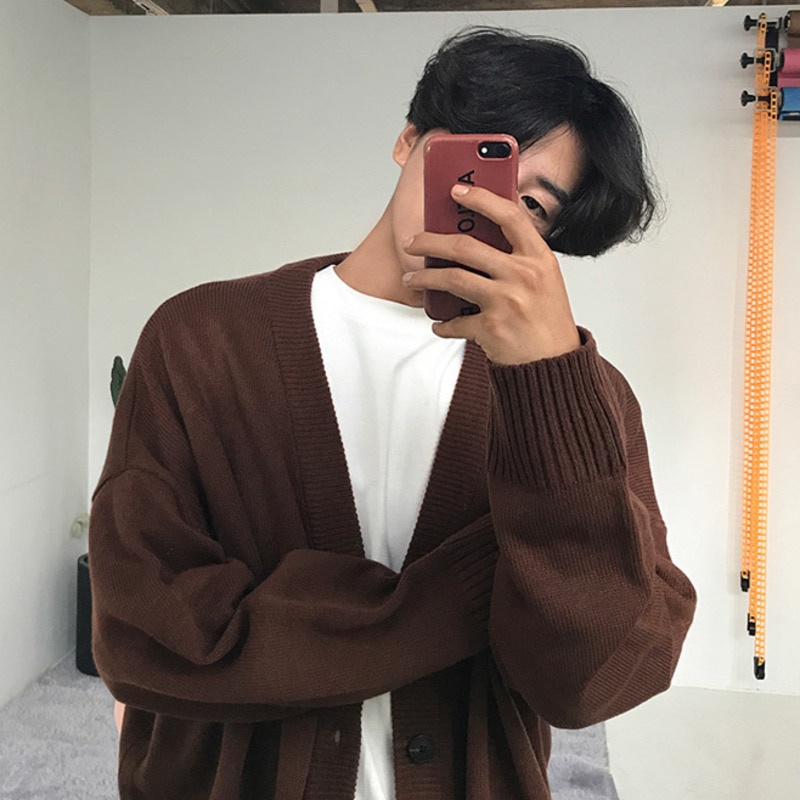 Áo Khoác cardigan Dệt Kim Cổ Chữ v Dáng Rộng Màu Sắc Đơn Giản Thời Trang Xuân Thu 2022 Cho Nam Giới