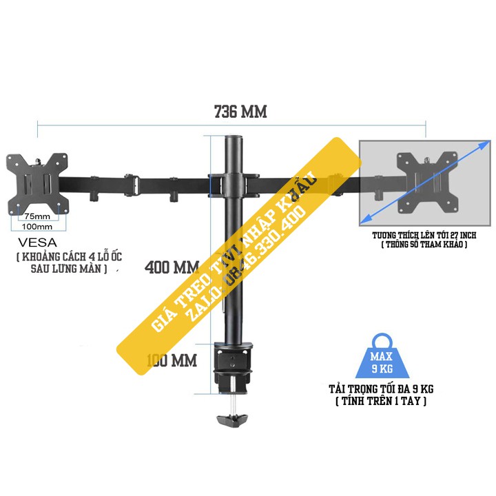 Giá Treo Màn Hình Máy Tính Kẹp Bàn - Giá Đỡ 2 Màn Hình M052 17 - 27 Inch [ Rẻ Hơn NB F160 / NB H160 ]