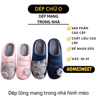 [Có sẵn] Dép Bông Đi Trong Nhà - Dép Lông Bít Mũi Unisex Giữ Ấm Chân, Quai Hình Mèo Cute 7779