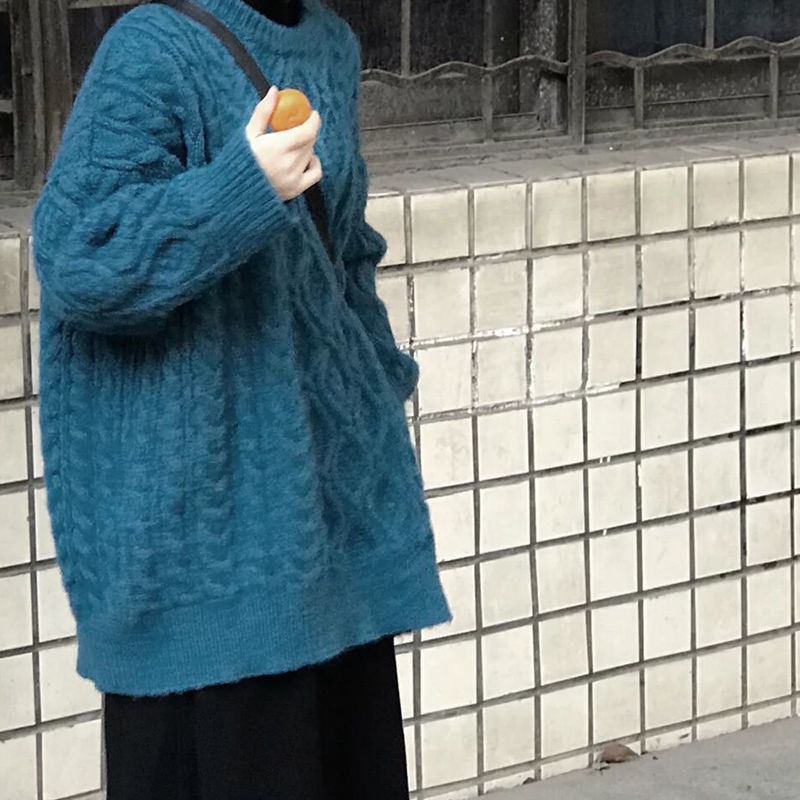 Áo Len Tay Dài Cổ Tròn Dáng Rộng Phong Cách Hàn Quốc Thời Trang Mới Cho Nữ