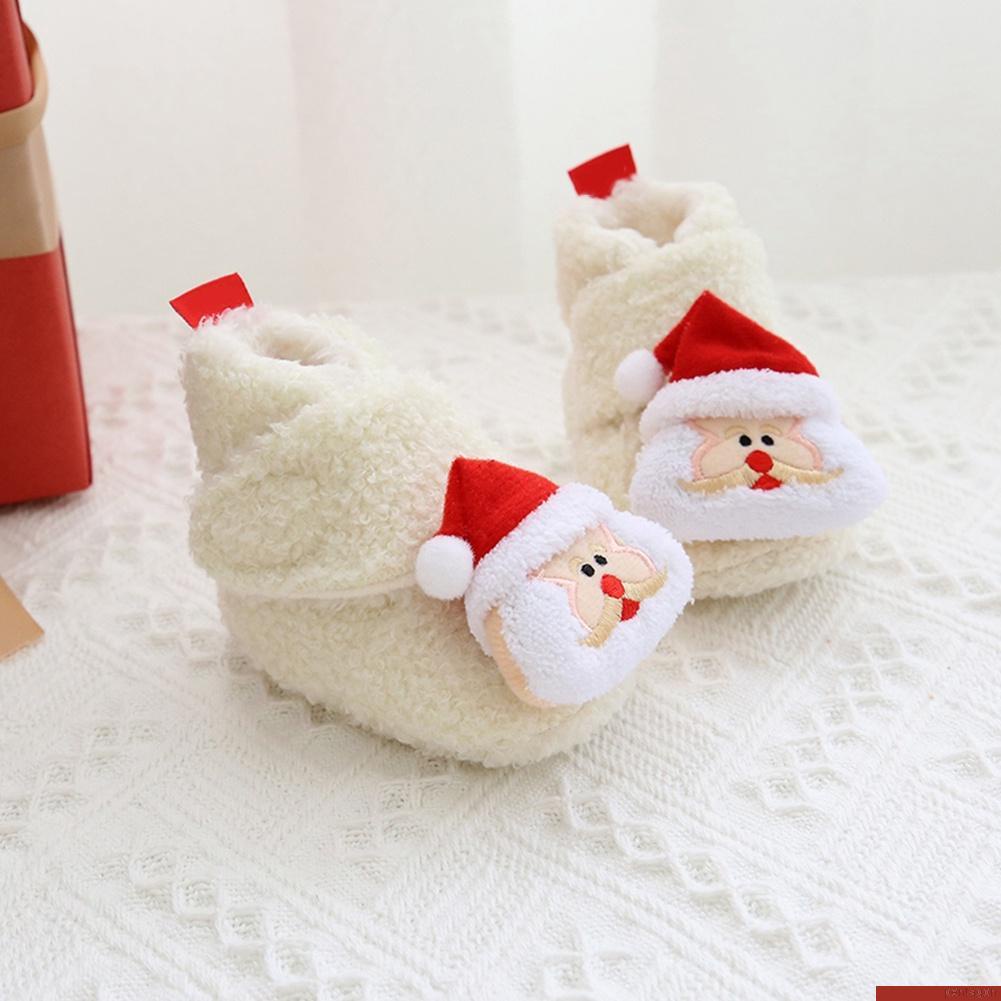 Giày bốt lót lông họa tiết giáng sinh cho bé từ 0-18 tháng tuổi