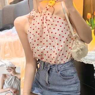 Áo hai dây họa tiết chấm bi phong cách hàn quốc ngọt ngào cho nữ