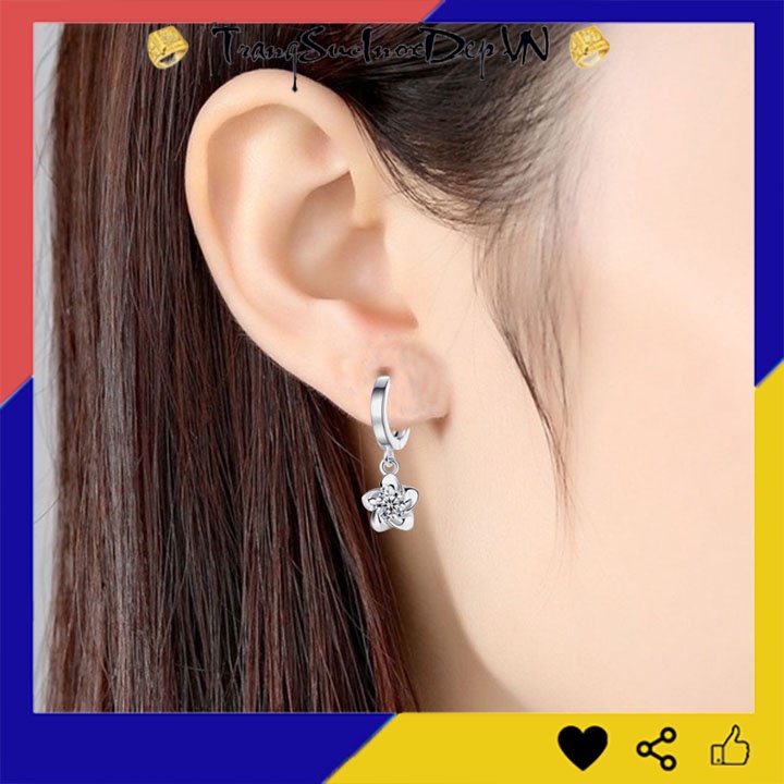 Bông tai nữ tòn ten rớt hoa đính đá phong cách Hàn Quốc siêu đẹp, dễ thương thích hợp đi dự tiệc, số lượng 1 đôi