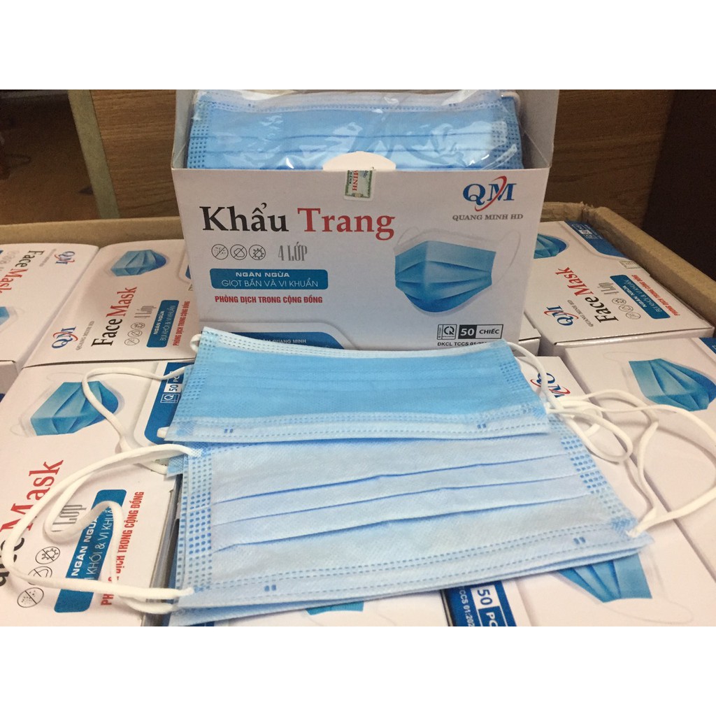 KHẨU TRANG Y TẾ 4 LỚP, hộp 50 cái đóng 10c 1 túi tiện lợi, hàng dập [giá bình ổn]