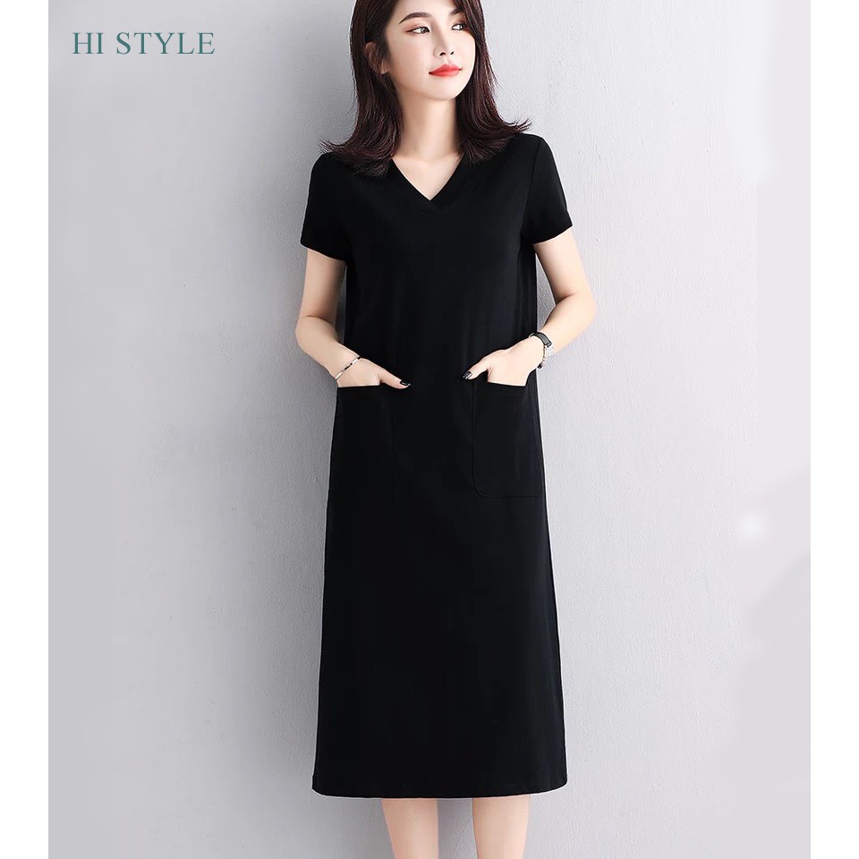 Váy Suông Nữ trơn đầm ngắn tay Nữ HI STYLE 2021 chất liệu cotton  đẹp có Size lớn to phù hợp với cả bà bầu