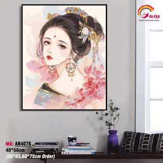 Tranh tô màu theo số cô gái cổ trang Trung Hoa AN4076- HaLa Store