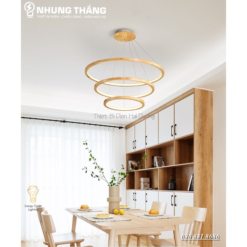 Đèn Thả Trần 3 Vòng Gỗ TBD839 - Gỗ Tự Nhiên Chắc Chắn,Bền Đẹp - Decor Vintage - Trang Trí Phòng Khách,Phòng Ăn