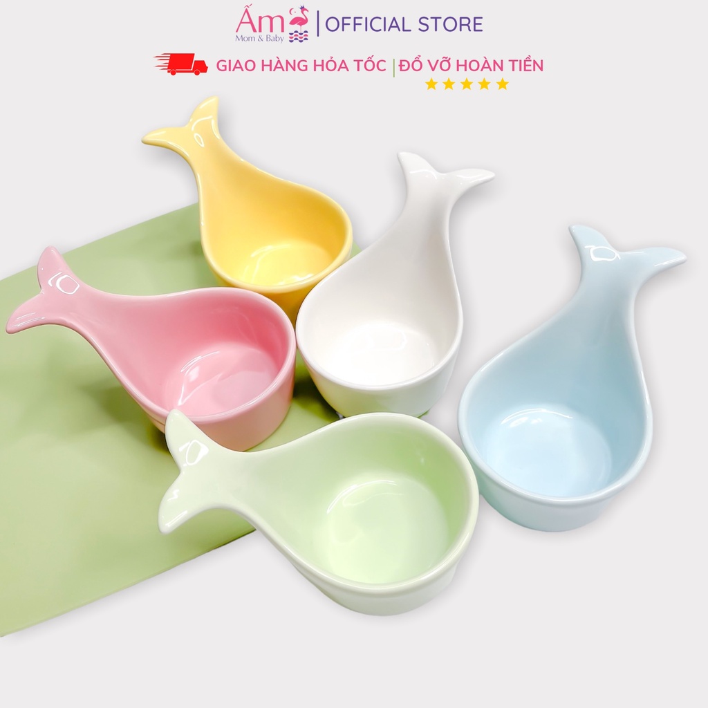 Bát Ăn Dặm Cho Bé Bằng Sứ Có Tay Cầm Hình Đuôi Cá Ngộ Nghĩnh Ấm Baby An Toàn Và Chịu Được Nhiệt Độ Cao Ấm Gift Decor