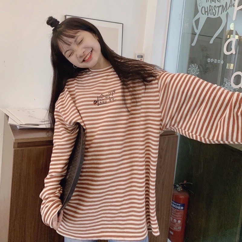 [GIÁ HUỶ DIỆT] Áo kẻ thụng chữ hàn from unisex hai màu cổ tròn (hàng sẵn)