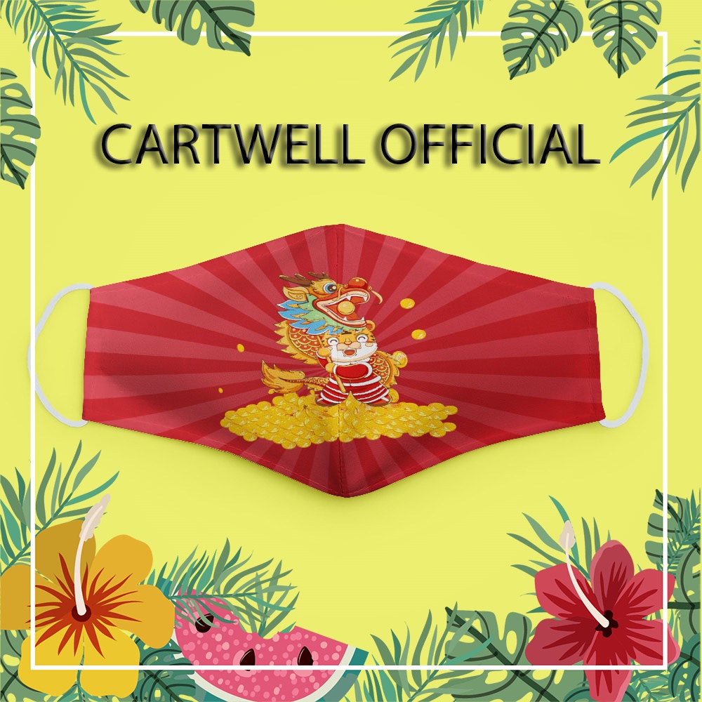 Khẩu trang nhâm dần happy new year tết chúc mừng năm mới tài lộc may mắn cát tường CARTWELL thời trang unisex dày 2 lớp