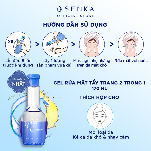 [Mã FMCGMALL -8% đơn 250K] Gel Rửa Mặt Tẩy Trang 2 trong 1 Senka Perfect Clear Cleanser 170ml _ 70194 | BigBuy360 - bigbuy360.vn