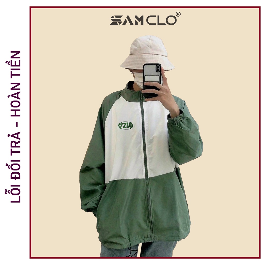 Áo khoác dù 2 lớp nam nữ SAM CLO - Áo khoác gió bomber khóa kéo form rộng unisex mặc cặp - couple in LOGO chữ 7ZIA