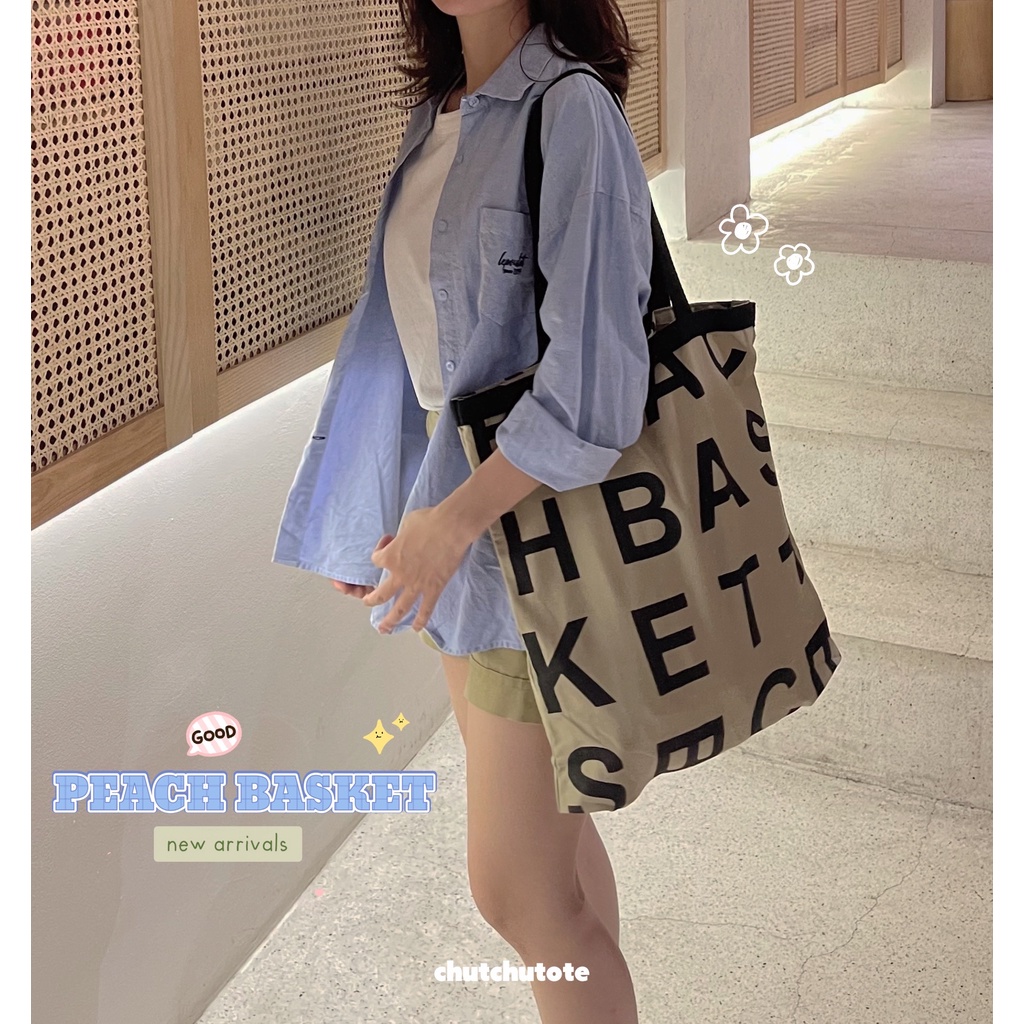 T334/ Túi tote túi vải canvas peach basket đeo vai và có tay xách