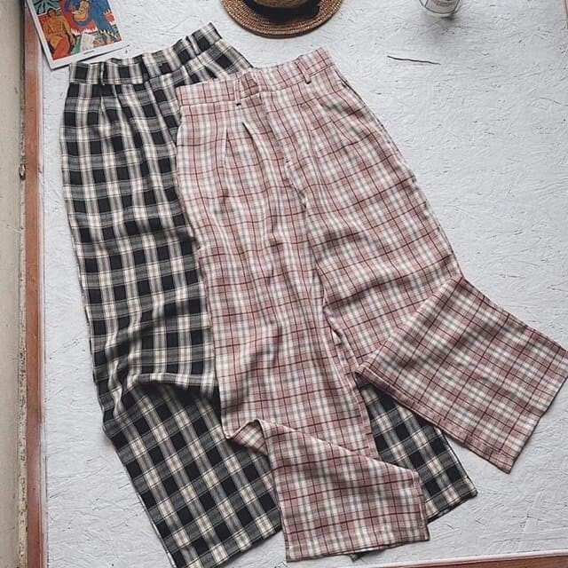 Quần kẻ caro ống rộng khóa thật | BigBuy360 - bigbuy360.vn