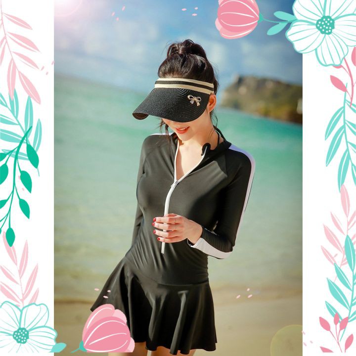 Bikini Áo Tắm Biển 1 Mảnh Thời Trang Hàn Quốc Tay Dài Phối Màu