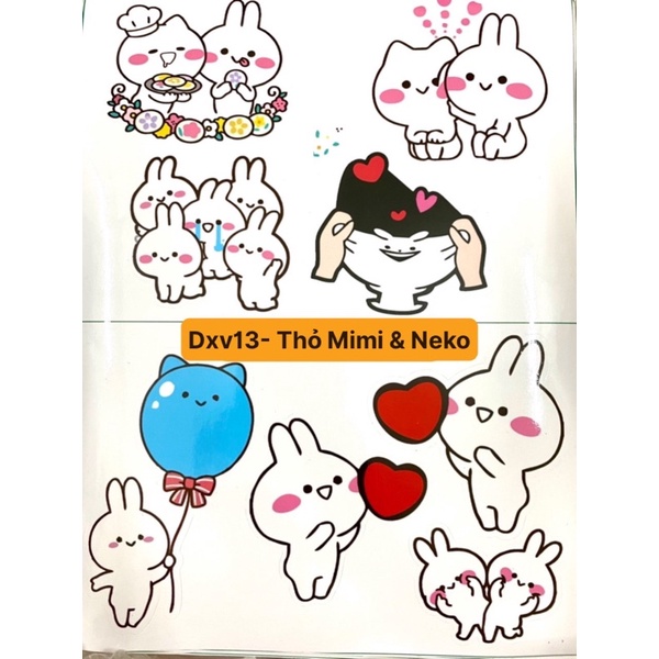 Mẫu 13 Thỏ Mimi & Neko - Tem sticker decal dán hình Thỏ sticker zalo ngộ nghĩnh dễ thương dán xe máy điện thoại laptop