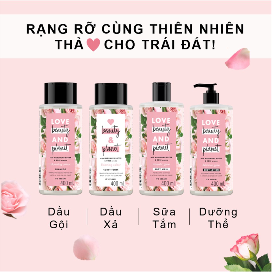 Dầu gội Love Beauty And Planet dưỡng ẩm và phục hồi hư tổn cho mái tóc khỏe mượt với 100% tinh dầu thiên nhiên 400ml