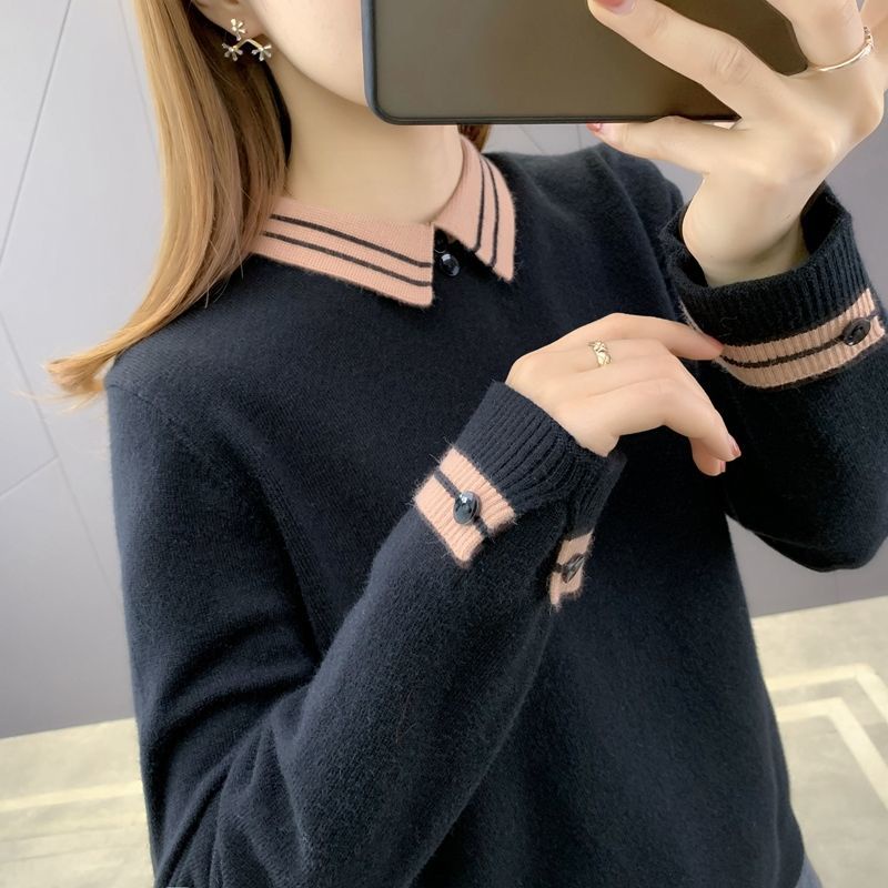 Áo sweater dáng rộng cổ búp bê dễ phối đồ thời trang thu đông mới cho nữ