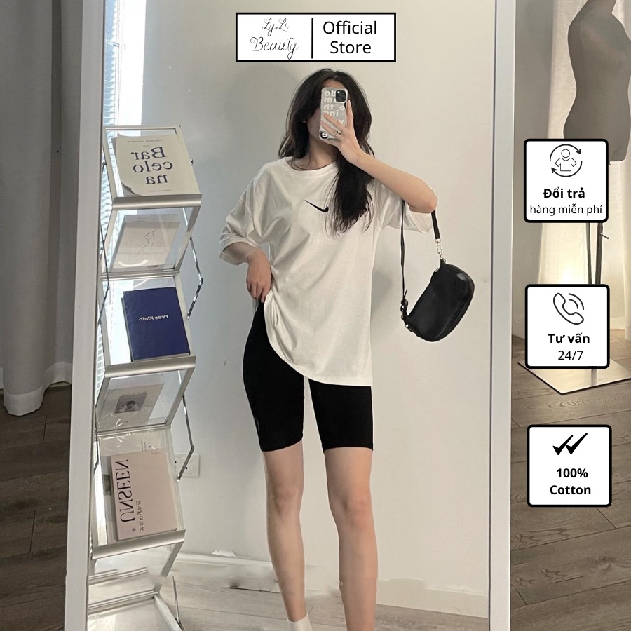 Set đồ Áo thun họa tiết Ni freesize kèm quần Legging ngố Lylibeauty chất áo cotton mát - mềm mại chuẩn form TL25