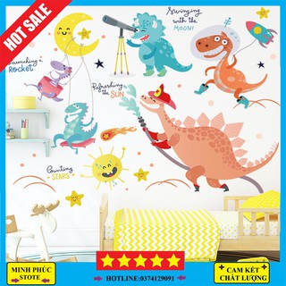 Decal dán tường (decal chi tiết), decal cho phòng của bé hoặc phòng khách dễ thương họa tiết khủng long màu sắc đẹp