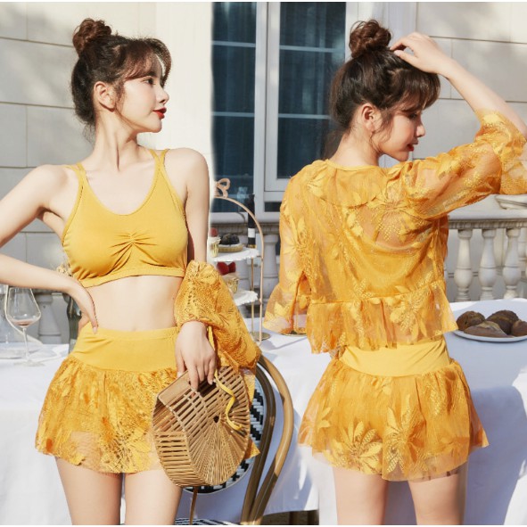 Bộ đồ bơi nữ 3 mảnh ren đi biển nữ tính