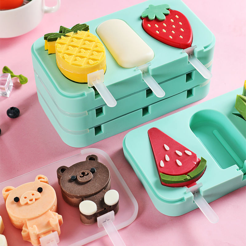 【Gửi Thanh Gỗ Nắp】Ốp Lưng Silicon Popsicle Khuôn Thực Phẩm Kem Khuôn Sáng Tạo Làm Đá Khuôn Popsicle Sorbet Popsicle Khuôn Nhà Sản Xuất Phim Hoạt Hình Mô Hình Băng