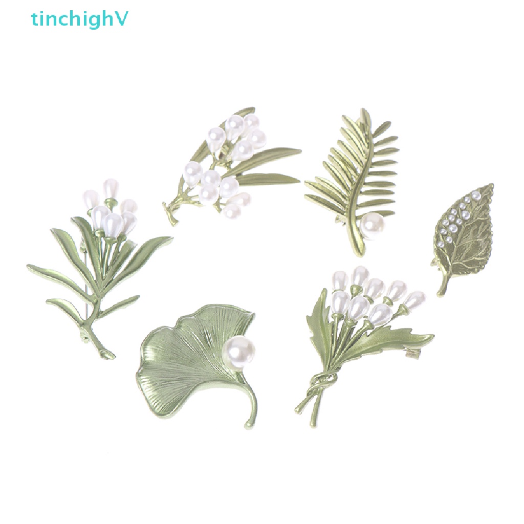 [TinchighV] Trâm Cài Áo Hình Hoa Lá Đính Ngọc Trai Màu Xanh Lá Vintage Cho Nữ [Mới]