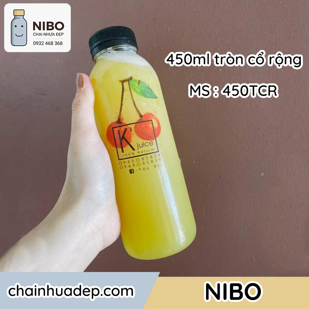 [Chai nhựa miệng rộng] 20 chai 450ml cổ to đựng trà sữa, nước ép kèm tag treo cute | MS: 450TCR